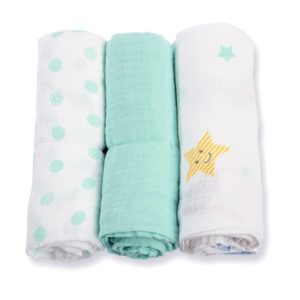 Afbeelding van Lulujo mini swaddle 3-pack 100% katoen 70x70 cm - Dreamland